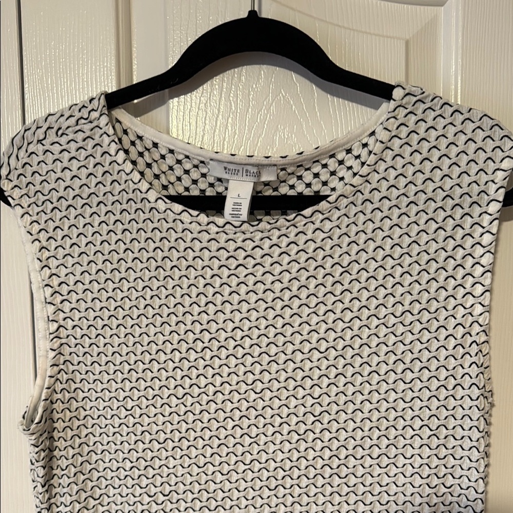 White House Black Market Textured Black and White Tank Top